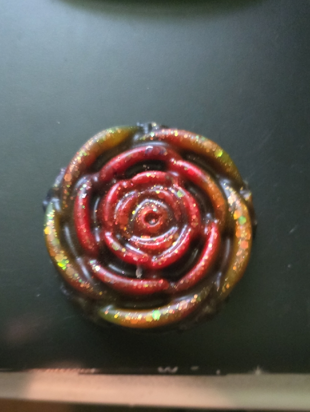 Handmade Glitter Rose Resin Pendant - Red and Gold